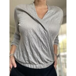 MAI & MAI PUFFED Casual romantic appeal Wrap Top Blouse 100% Linen M